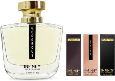 INFINITY Gorgeous 100ml Perfume with (Beaute, Musk Noir, Dark Side) Luxury EDP 8ml Each Eau de Parfum  -  124 ml(For Men & Women)