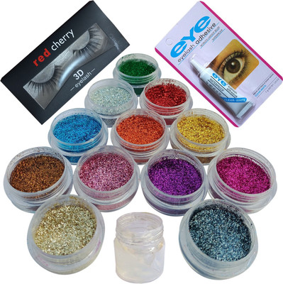 vizo Sensational multicolor eye shadow glitter powder + eyelash + adhesive + glue(15 Items in the set)