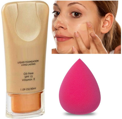 HUZURLU PERFECT GOLD LIQUID MAKEUP CREAM FOUNDATION & MAKEUP BLENDER(2 Items in the set)