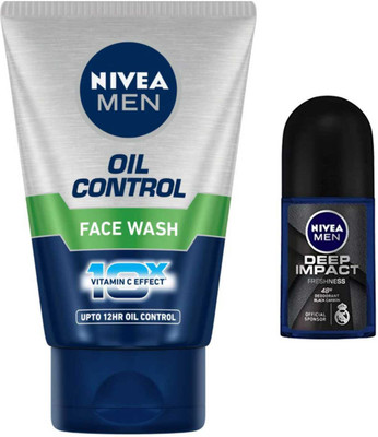 NIVEA Oil Control 100ml Fw and Deep impact Black 50ml Roll On set of 2(2 Items in the set)