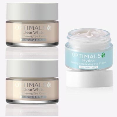 Oriflame OPTIMALS Clear White Lightening Eye Cream 15 ml (pack of 2) , OPTIMALS Hydra Seeing is Believing Eye Cream All Skin types 15 ml(3 Items in the set)