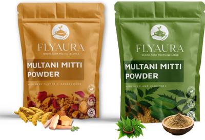 FLYAURA Neem aloevera Multani Mitti Powder/Natural Multani Mitti Powder Glowing Skin,Acne,Dandruff,Face Remove Dead Skin Cleanse(2 Items in the set)