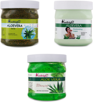 feelhigh Aloe vera Scrub enriched with Multi-fruit enzyme,, Moisturizing cream & skin purifying Gel(3 Items in the set)