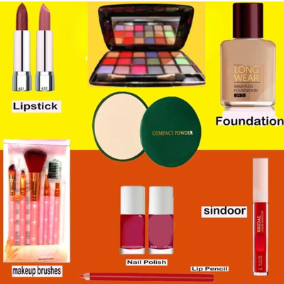 lately EYESHADOW WITH COMPACT FOUNDATION NAILPOLISH SINDHOOR LIPSTICK & MAKEUP BRUSH(9 Items in the set)