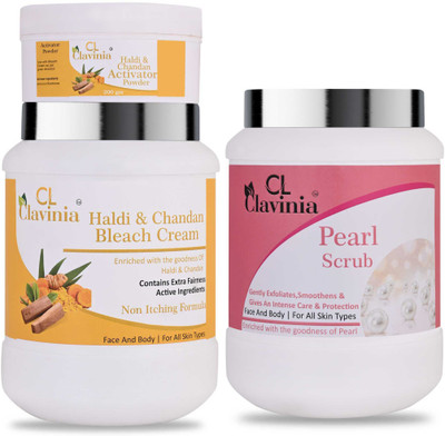 CLAVINIA Haldi And Chandan Bleach Cream 1 Kg + Pearl Scrub 1000 ml(3 Items in the set)