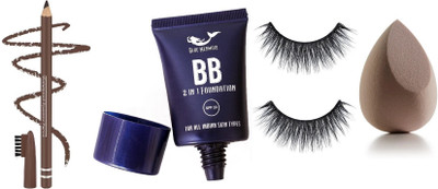 BLUEMERMAID PROFESSIONAL LOOK FOUNDATION + FAKE EYELASHES + MAKEUP BLENDER + BROWN EYEBROW PENCIL COMBO(4 Items in the set) BLUEMERMAID PROFESSIONAL LOOK FOUNDATION + FAKE EYELASHES + MAKEUP BLENDER + BROWN EYEBROW PENCIL COMBO(4 Items in the set)