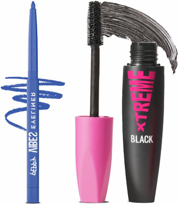 Glam21 Peppy Vibes Matte Smooth Eyeliner -Blue Fizz,0.4gm & Xtreme Mascara|Waterproof Volumizing-Black, 10ml | Combo(2 Items in the set)