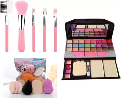 SHEFFO Makeup Brushes 5 Pcs Set & Pack of 6 Washable Makeup sponges/ Blender/ Puff(3 Items in the set)