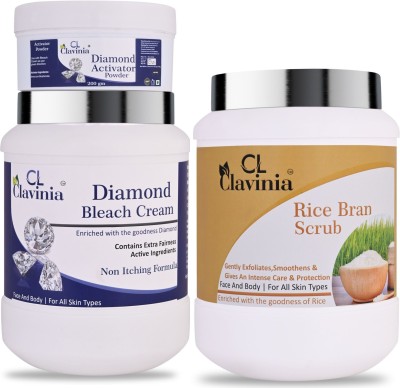 CLAVINIA Diamond Bleach Cream 1 Kg + Rice Bran Scrub 1000 ml ( Pack Of 2)(2 Items in the set)