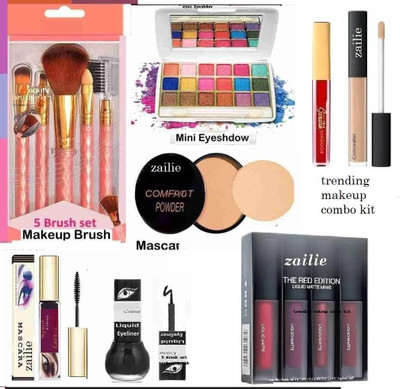 Zailie Natural Look Makeup Kit with Eyeshadow, Mascara, Concealer, Brushes(15 Items in the set)