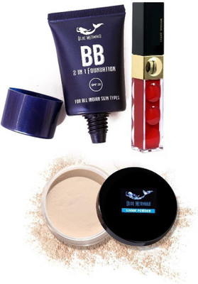 BLUEMERMAID BEST QUALITY RED SINDOOR TUBE FOUNDATION & LOOSE POWDER BEST COMBO KIT(3 Items in the set)