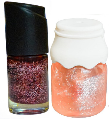 Luipui brown glitter nail polish and pink lip gloss pack of 2(1 Items in the set)