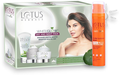 LOTUS HERBALS WHITEGLOW Day and Night Cream 60G WITH FACIAL FOAM 100G WITH Safesun UltraRX Sunscreen Serum SPF 60 PA 75ML(4 Items in the set)