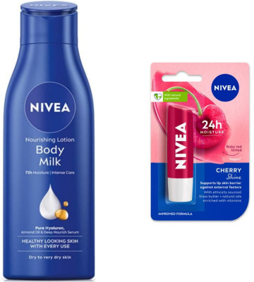 NIVEA Bodymilk 75ml lotion & Cherry lipbalm Set of 2(2 Items in the set)