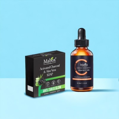 Mabox Korean Inspired vitamin c face serum with charcoal & ALOVERA soap(2 Items in the set)