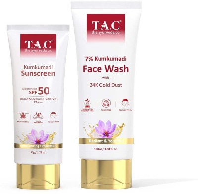 TAC - The Ayurveda Co. Kumkumadi Sunscreen With SPF50 & Kumkumadi Face Wash for Tan Removal (150ml)(2 Items in the set)