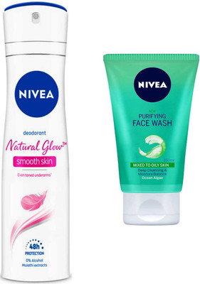 NIVEA Natural Glow Smooth Skin deo and Purifying Fw Set of 2(2 Items in the set)