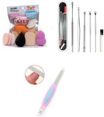 Lusty soul 6 In 1 Beauty Blender, 5 Pcs Ear Pick with a Storage Box & Nail Filer(12 Items in the set)