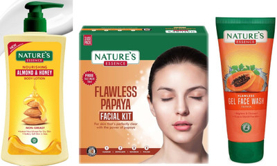 Nature's Nourishing Almond & Honey Body Lotion (400ml)Advanced Flawless Papaya Facial Kit (60g)Papaya Gel Face Wash (50ml)(3 Items in the set)