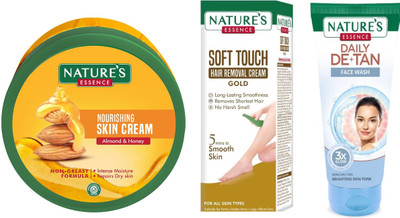 Nature's Nourishing Skin Cream Almond & Honey (400ml)Soft Touch Hair Removal Cream Gold (50g)Daily De-Tan Gel Face Wash (50ml)(3 Items in the set)