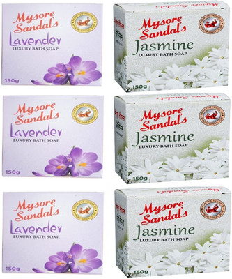 MYSORE SANDAL Lavender and Jasmine Soap 150g Each Pack(6 x 150 g)