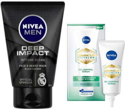 NIVEA Deep Impact Face Wash 100ml & Luminous Oil Control Serum 10ml(2 Items in the set)