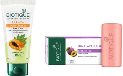 BIOTIQUE Papaya Face Wash 150 ML & Himalayan Plum Refreshing Bathing Bar 150g(2 Items in the set)