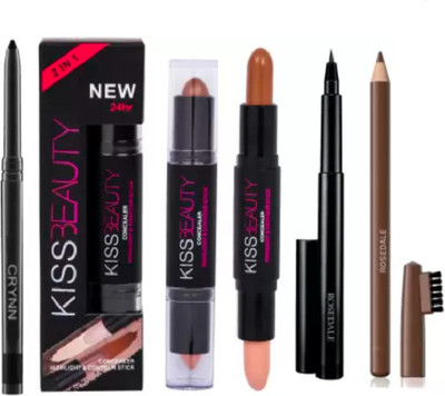 KAATO Kajal & Contour Stick & 36H Deep Black & Brown Eyebrow Pencil (4 Items in the set)(4 Items in the set)