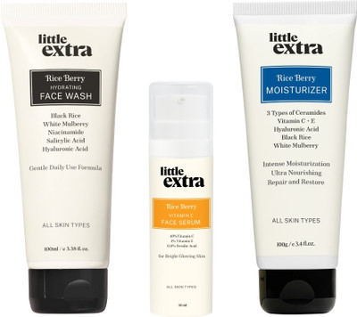 Little Extra Face Wash Serum Moisturizer Combo | Daily Face Care Combo Kit | Rice Berry Glow Starter Bundle(3 Items in the set)