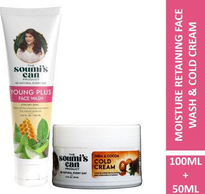 The Soumi's Can Product Young Plus Face Wash (100ml) & Shea & Cocoa Cold Cream (50ml)(2 Items in the set)