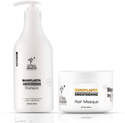 Global Amazon Secrets Nanoplatia Smoothening Shampoo and Masque COMBO(1000 ml)