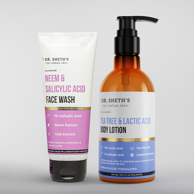 Dr. Sheth's Acne-Defense Face & Body Combo | Specialist Range For Head-To-Toe Acne-Free Skin(2 Items in the set)