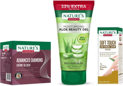 Nature's Diamond Cream Bleach (21g) Moisturising Aloe Beauty Gel (150g) Soft Touch Hair Removal Cream Gold (30g)(3 Items in the set)