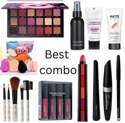 Zailie makeup kit 9 item eyeshadow mascara primer fixer foundation lipstick 5 pcs brush(9 Items in the set)