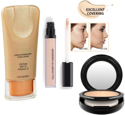 Latixmat Liquid Concealer with Full Coverage And Waterproof Oil Free Matte Foundation And Compact(3 Items in the set)
