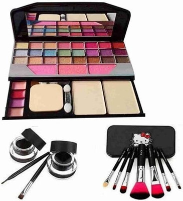 Geggsa Multicolor Makeup Kit with 7 Black Makeup Brushes Set, 2in1 Black and Brown Gel Eyeliner Set(12 Items in the set)