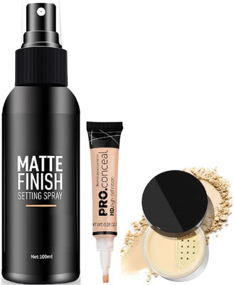 Wonholli Makeup Fixer Spray , Matte finish Concealer with Loose Powder(3 Items in the set)