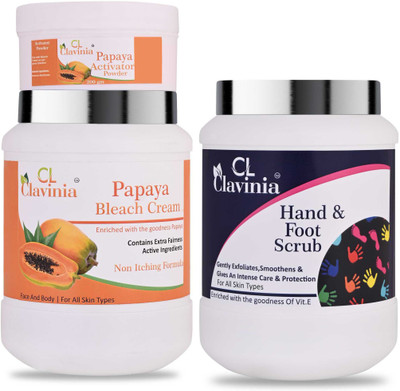 CLAVINIA Papaya Bleach Cream 1 Kg + Hand And Foot Scrub 1000 ml(3 Items in the set)
