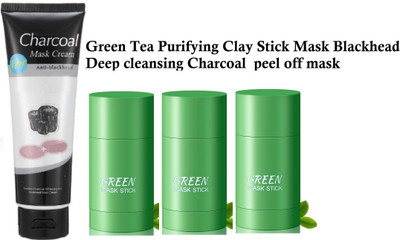 Latixmat Green Tea Purifying Clay Stick mask With Charcoal Face Mask Peel Off Blackhead for Girls and Boys Combo(4 Items in the set)