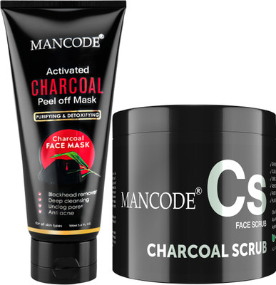 MANCODE Charcoal Peel Off Mask for Men 100ml Charcoal Scub for Men 100gm Fights Acne & Pimple(2 Items in the set)