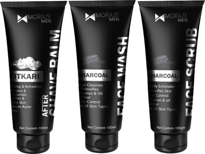 MORAZE Combo Pack of Charcoal face wash, scrub and after shave balm - 100 ml each(3 Items in the set)