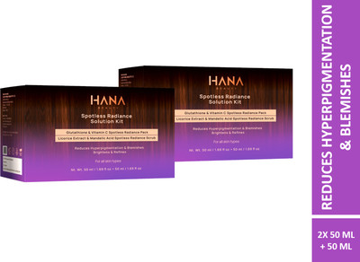 Hana Beauty Spotless Radiance Solution Kit | Pack & Scrub Combo | Reduce Spots | Bright Glow (Pack of 2)(4 Items in the set)