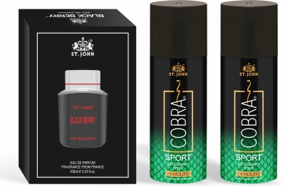 ST-JOHN Cobra Deodorant Sport 150ML (Pack of 2) & BlackBerry 100ML Gift Pack(3 Items in the set)