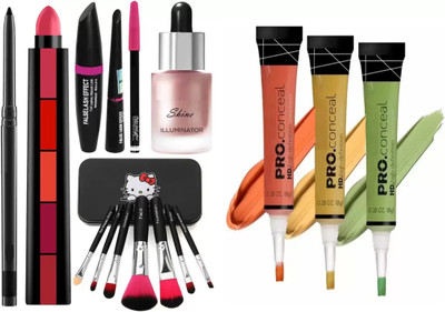 SUBHMUN Kajal & 36 Shades Eyeshadow Palette & Set of 7 Premium Makeup Brush & Yellow Concealer Corrector(6 Items in the set)