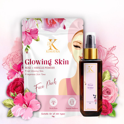 KIMAYRA Glowing Skin Rose + Hibiscus Face Pack Powder -75gm + Pure Rose Water Spray -100ml | Improves Skin Tone - Skin Care Combo(2 Items in the set) KIMAYRA Glowing Skin Rose + Hibiscus Face Pack Powder -75gm + Pure Rose Water Spray -100ml | Improves Skin Tone - Skin Care Combo(2 Items in the set)
