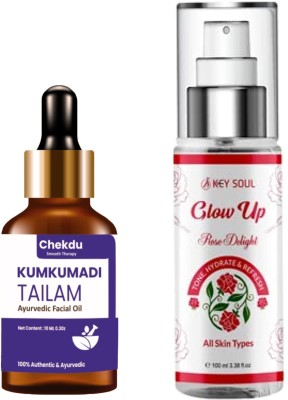 Chekdu Smooth Therapy Face Care Kumkumadi Oil & Skin Glowing Pure Rose Mist(2 Items in the set)