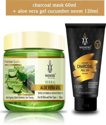 WAYMORE Charcoal Peel off Face Mask 60ml & Aloe Vera Gel 120ml with Cucumber(2 Items in the set)