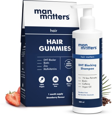 Man Matters DHT Blocker Anti Hair Fall Shampoo 200ml & Biotin Hair Gummies 30N | Combo Pack(2 Items in the set)