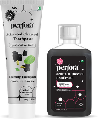 Perfora Activated Charcoal Toothpaste & Mouthwash Combo | SLS & Alcohol Free(2 Items in the set)