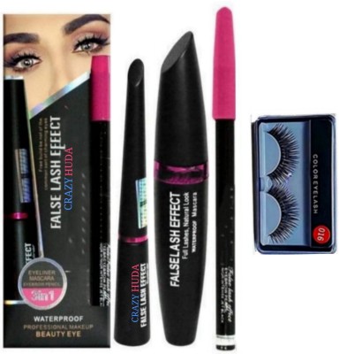 CRAZYHUDA Waterproof Eyeliner, Mascara, Eyebrow Pencil, Kajal With Eyelash Set Of 4(4 Items in the set)